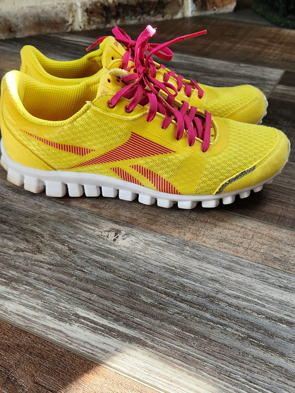 Reebok Yellow Athletic Sneakers with Pink Laces